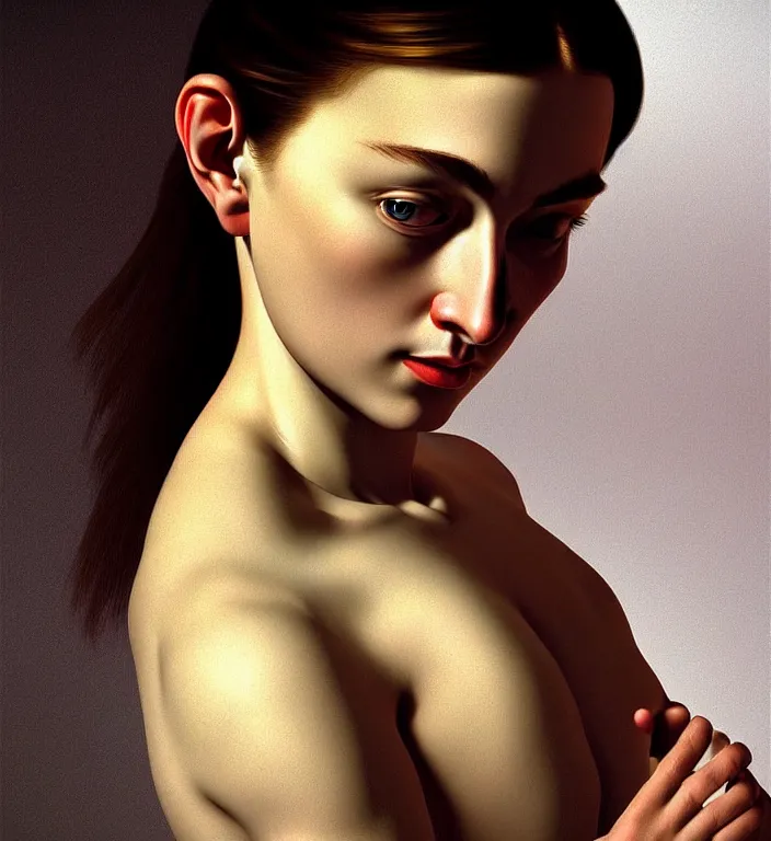 Image similar to hyperrealism photography computer simulation visualisation of parallel universe cgi scene with beautiful highly detailed woman by caravaggio