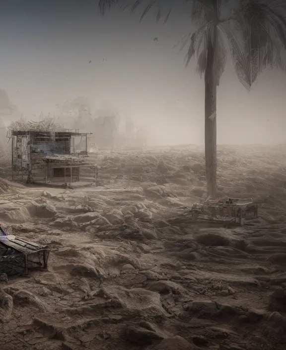 Image similar to bioremediation architecture in the desert, foggy, highly detailed, digital painting, arstation, concept art, hyperealistic octane render, unreal engine,