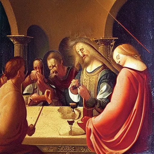 Prompt: renaissance oil painting the holy grail iphone