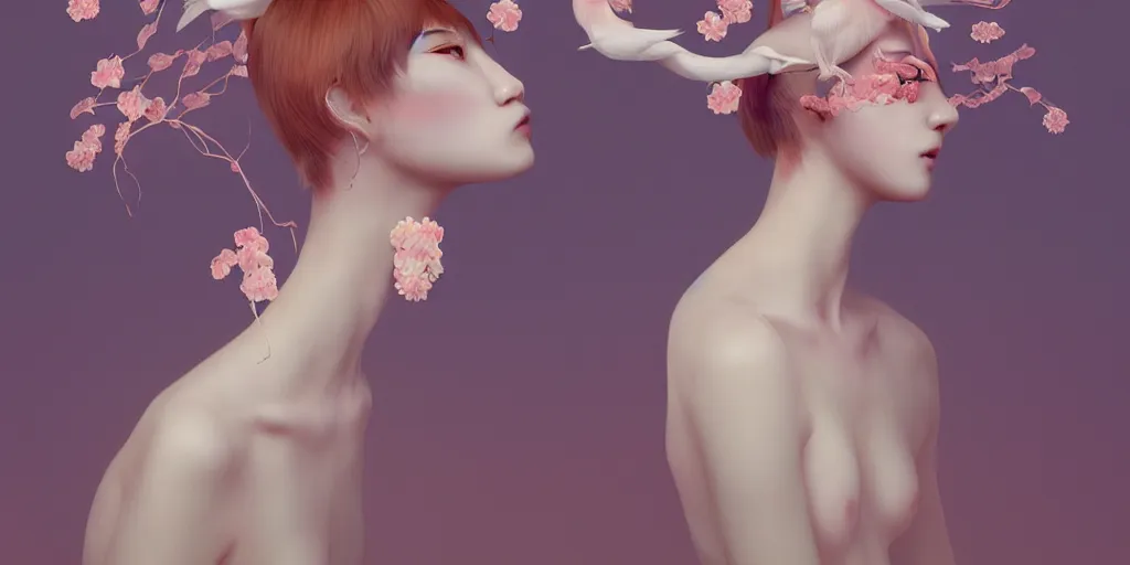 Prompt: breathtaking delicate creature by hsiao - ron cheng, pattern, bizarre compositions, exquisite detail, pastel colors, 8 k