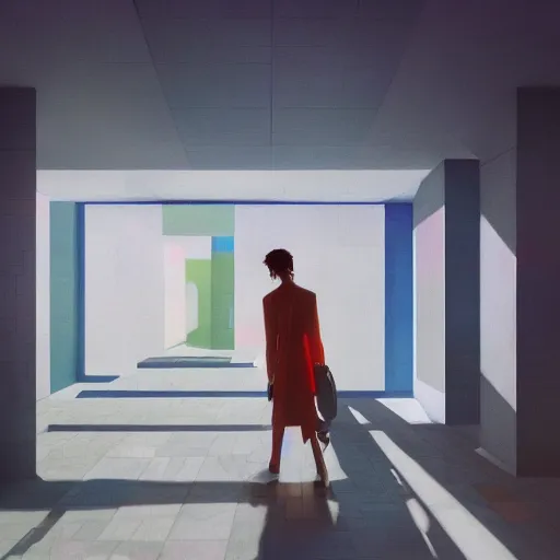 Image similar to neo brutralism, futuristic architectural art, colorful, oilpainting, hyperrealistic, cgsociety, octane render, realistic depth, 3D feeling, sunlight, shadows, in the style of Mark Rothko, Edward Hopper, Akihiko Yoshida and Greg Rutkowski