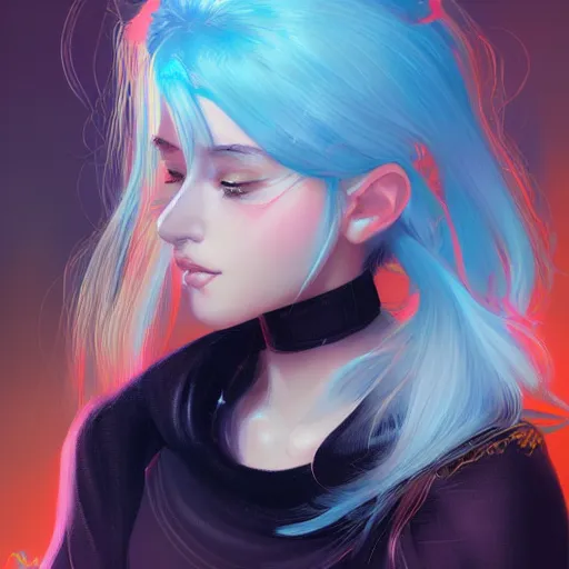 Prompt: teen girl, sky blue hair, gorgeous, amazing, elegant, intricate, highly detailed, digital painting, artstation, concept art, sharp focus, illustration, art by Ross tran