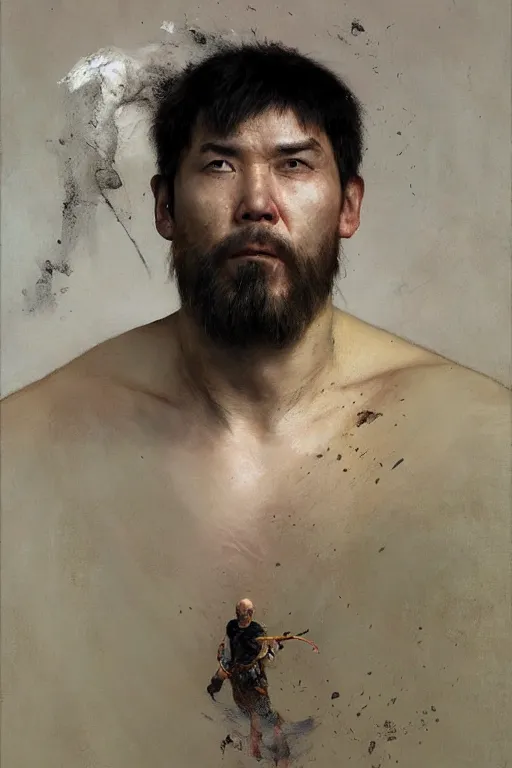 Image similar to creative bald kazakh guy with a short beard, painted by ruan jia, raymond swanland, lawrence alma tadema, zdzislaw beksinski, norman rockwell, jack kirby, tom lovell, alex malveda, greg staples