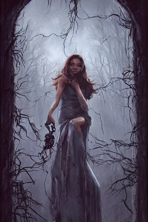 Image similar to a movie poster, movie poster, 1980, movie poster, horror movie staring miranda kerr, haunted house themed, by artgerm and greg rutkowski