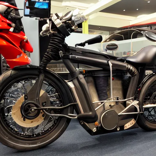 Image similar to a tesla motorcycle, technology museum