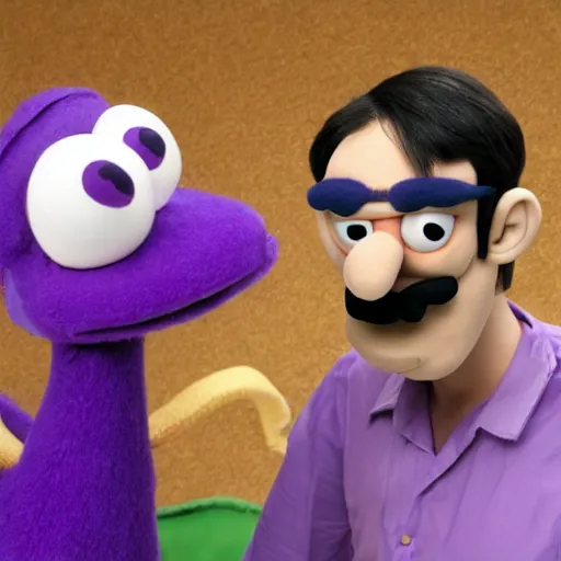 Prompt: Waluigi reimagined as a Muppet, photorealistic