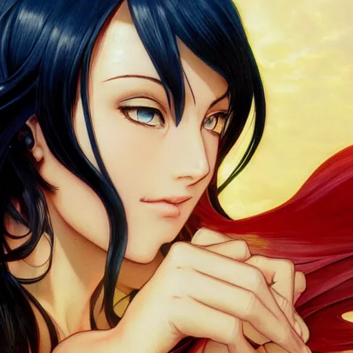 Image similar to highly detailed vfx portrait of nico robin by eiichiro oda!, makoto shinkai, alphonse mucha, art by artgerm and greg rutkowski!, backlit, harsh overhead sunlight, blue eyes!!, large aquiline nose!!, best of behance, concept art, matte, sharp focus, magali villeneuve, stanley kubrick,