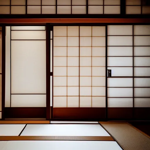Prompt: photo of a traditional Japanese house with tatami floors and shoji paper doors, cinematic, high detail, beautiful,