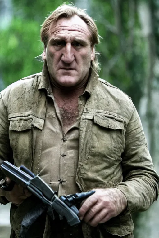 Image similar to [a still of Gerard Depardieu in the movie Stalker, Nostromo, 4k, HD, high quality]