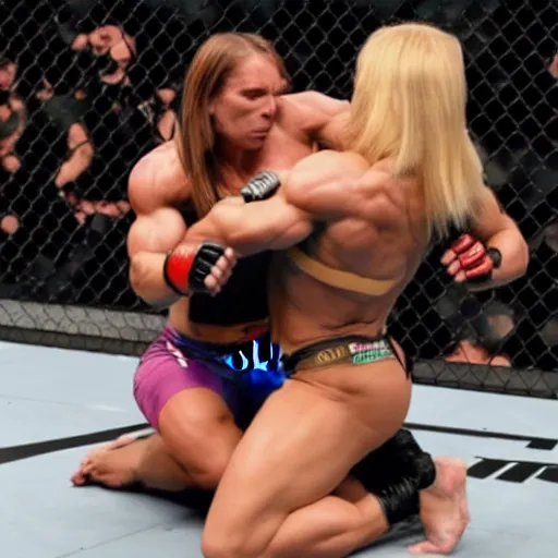 Image similar to transgender muscular woman beating up woman in ufc