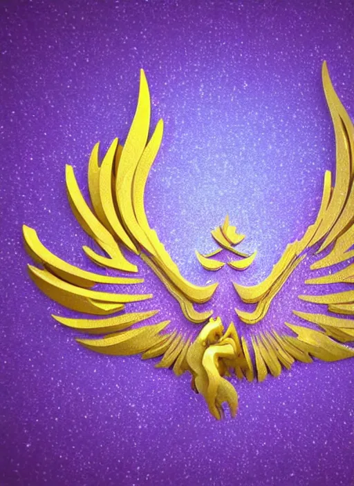 Prompt: white phoenix purple gold colour salt crystals sharp detail 3d render simple background graphic ultra simplified deco design fai khadra gaika style