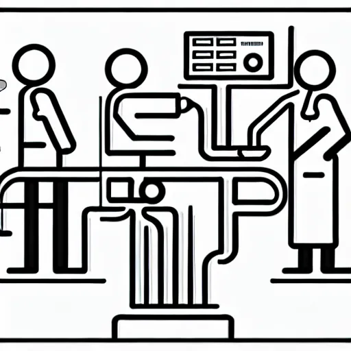 Image similar to pencil illustration of a group of scientists creating a machine that will transform the future. highly detailed, schematics, line work, laboratory