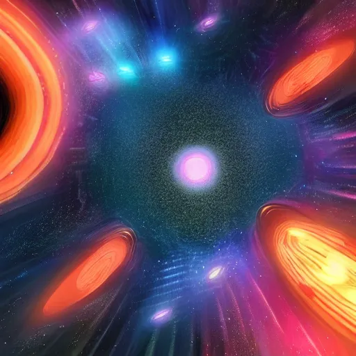 Image similar to glowing glorious 3D ((((black hole)))) in movie, intergalactic, ((space theme)), galaxy colored, hyperdetailed, digital painting, trending on Artstation, cel-shading style, CG society, hyperdetailed, digital painting, hypermaximalist, golden ratio, volumetric, octane render, weta digital, micro details, 3d sculpture