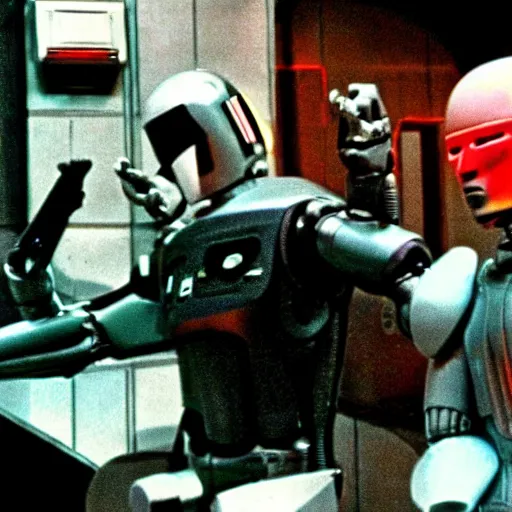 Prompt: Jodorowsky's Robocop, cinema still, colorful