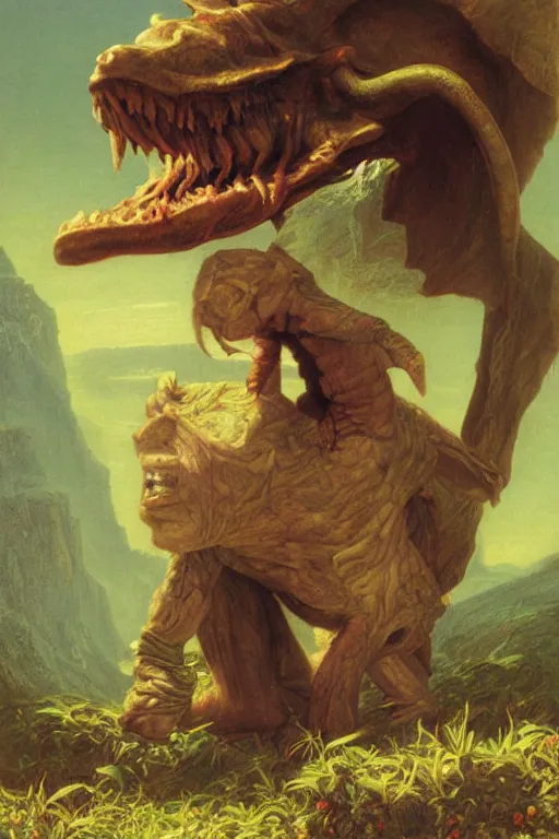 Image similar to a cute and mischievous kender , realistic oil painting by Thomas Cole and Wayne Barlowe