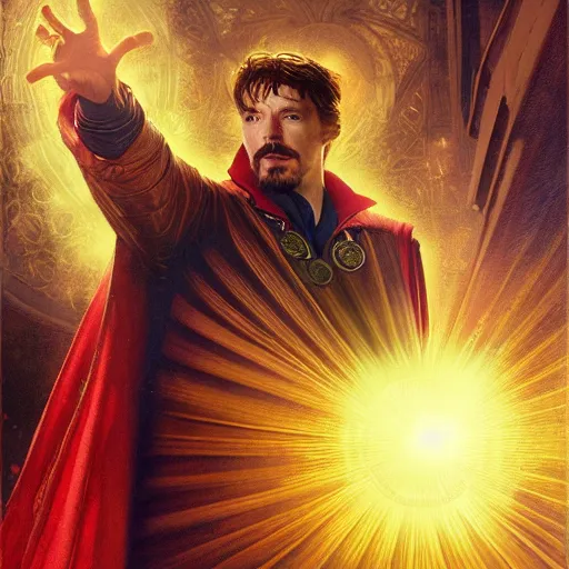 Image similar to bernie sanders as doctor strange, radiant light, caustics, heroic, bright iridescent light, by gaston bussiere, bayard wu, greg rutkowski, maxim verehin