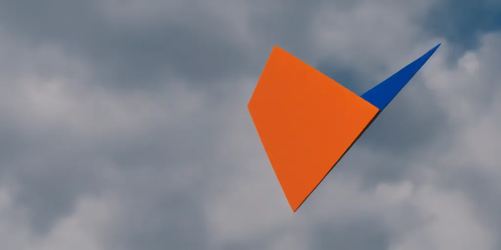 Prompt: a triangular void splitting the skies into 3 colors which are white orange and blue