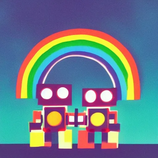 Image similar to Just two rainbow robots in love