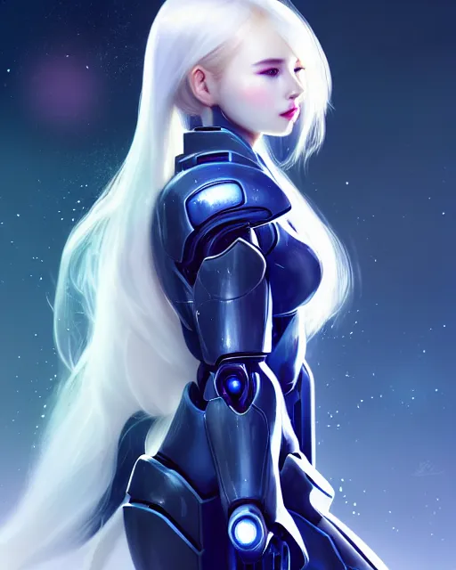 Prompt: perfect android girl family, full body character design, warframe armor, beautiful face, scifi, futuristic, galaxy, nebula, bae suzy, dreamy, long white hair!!!, blue eyes, bold fashion and strong silhouettes, cinematic lighting, highly detailed, artstation, divine, by huifeng huang, smooth gradient.