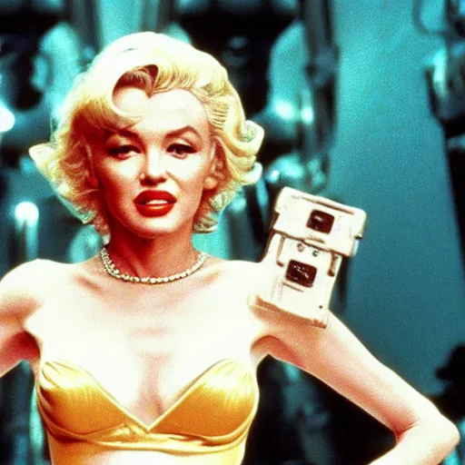 Image similar to “A film still of Marlyn Monroe in The Fifth Element (1997), directed by Luc Besson” 4k