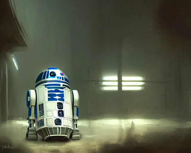 Image similar to photo of dave bautista as r 2 d 2. dark atmosphere. art by greg rutkowski. highly detailed 8 k. intricate. lifelike. soft light. nikon d 8 5 0.