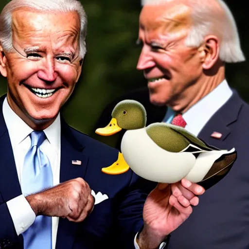 Prompt: Joe Biden holding a mallard duck