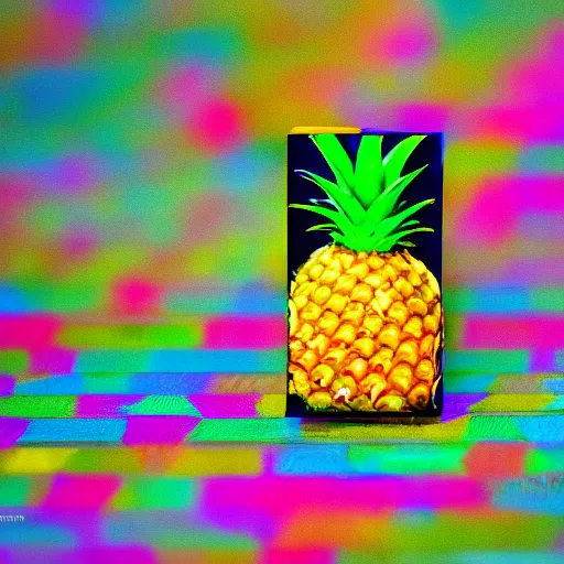 Prompt: pineapple cube, macro photography, wide angle lens, blurred background, high end product photography, digital art, professional photohraphy, colorful,