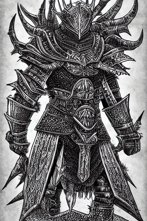 Image similar to thistle armoured warrior, symmetrical, highly detailed, digital art, pointy themed armour, sharp focus, trending on art station, kentaro miura manga art style