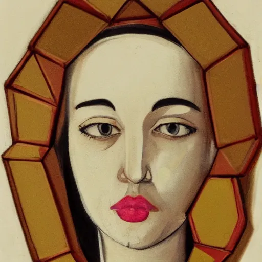 Prompt: face portrait of a woman, hexagon polygon, bees