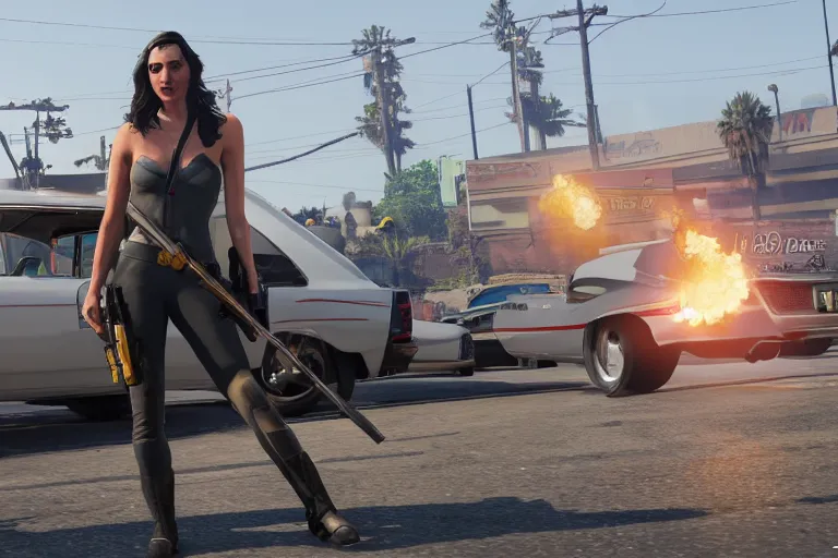 Image similar to gal gadot in gta 5, trending on artstation