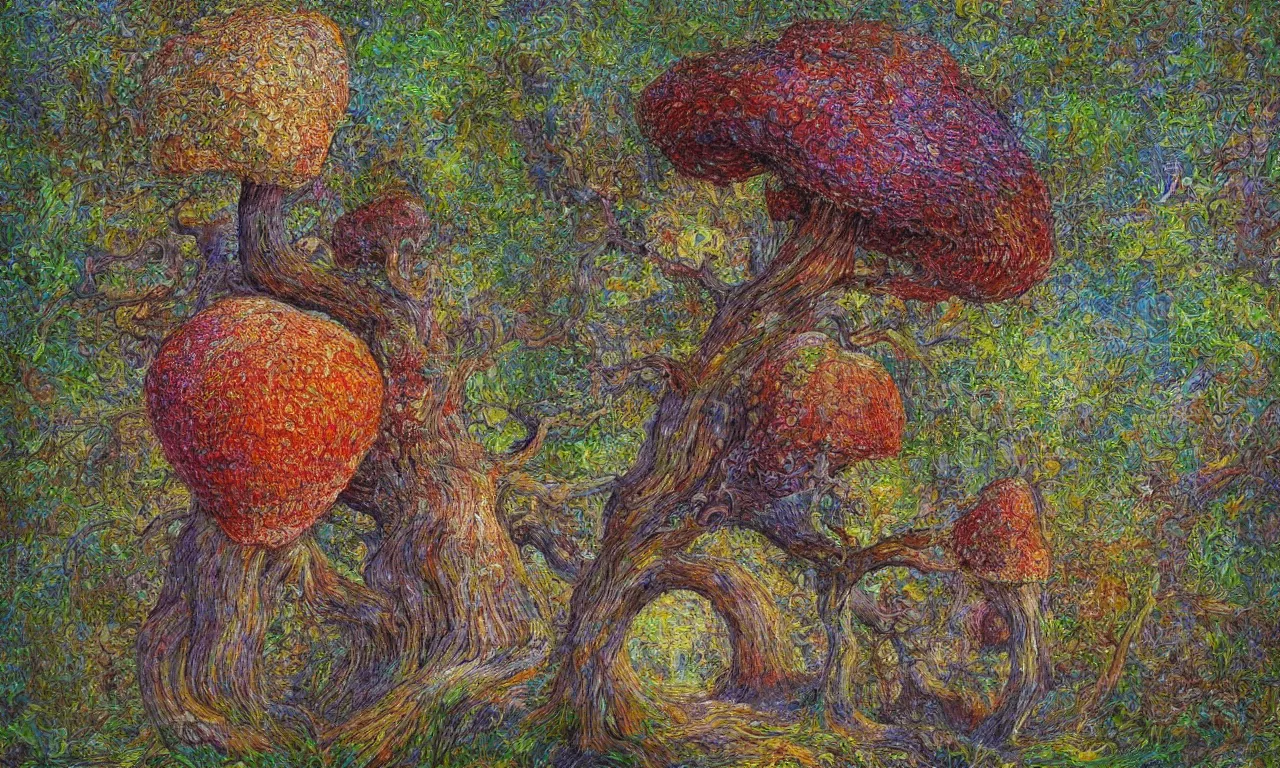 Image similar to Tree with the texture of a mushroom with an etched heart etched heart with texture of gummy bear mushroom skin texture gummy bear texture heart high definition HD 3d realistic dreamy visual poem of Oak Tree with texture of a mushroom in the art style of Victor Nizovtsev and Peter Paul Rubens