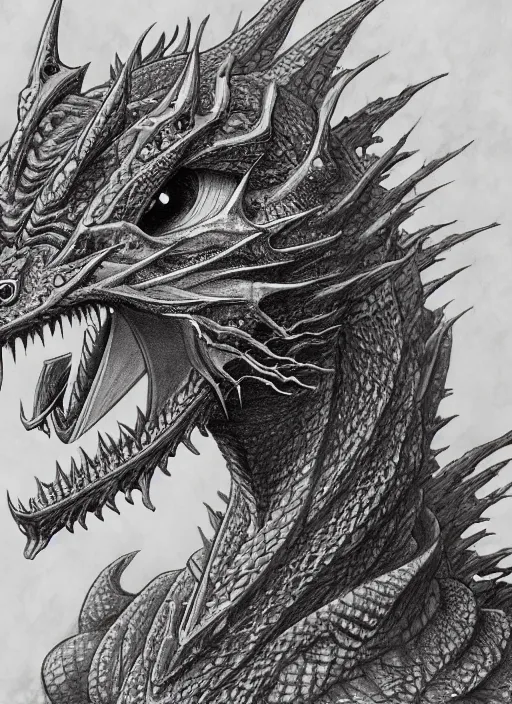 Prompt: highly detailed picture of great dragon, sketch, manga, edge of the universe, perfectly face, highly detailed, masterpiece, trending on artstation, golden ratio, cinematic romantic magical, perfect intricate highly detailed painting by akira toriyama, masashi kishimoto, and hiroyuki asada, digital art