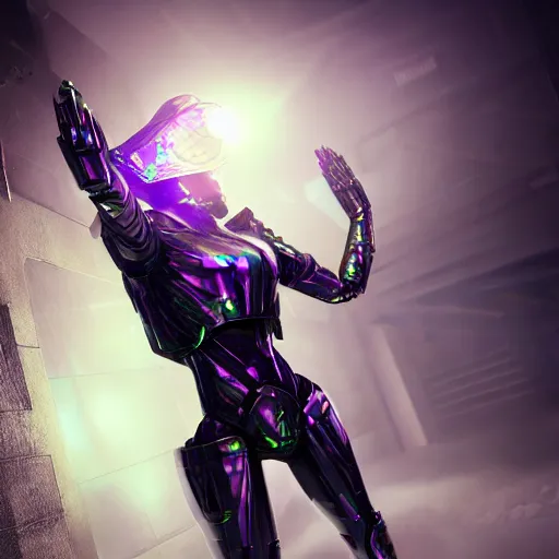 Image similar to cybernetic humanoid armored mystic rune covered armor iridescent nanotechnology sleek kryptonite protomolecule highly evolved with utility fog tendrils in high contrast cinematic light, mystical shadows, sharp focus, octane render