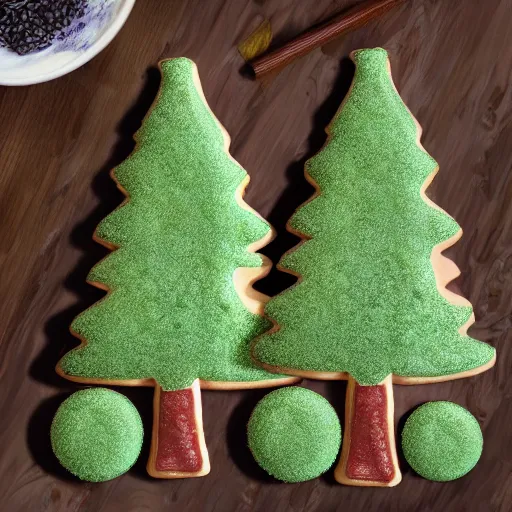 Prompt: tall pine tree growing cookies, realistic, 4 k, ultra hd