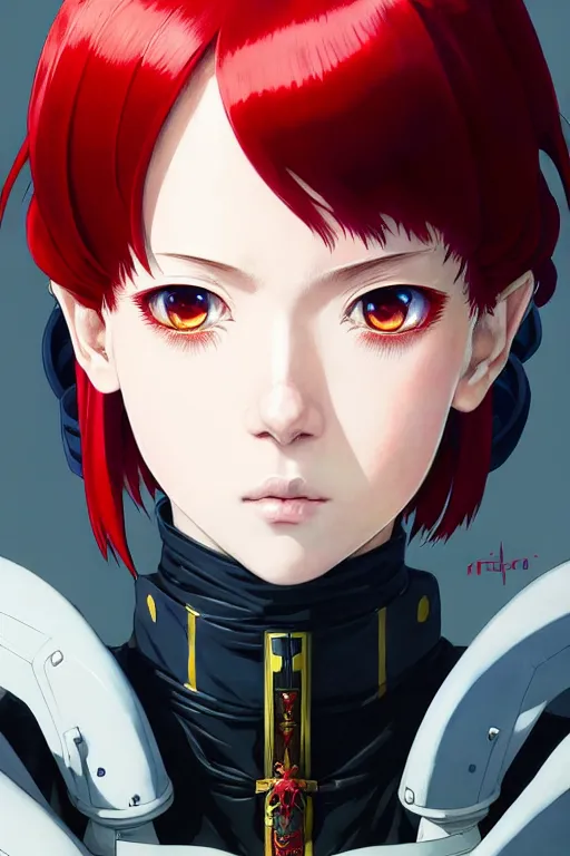 Image similar to portrait of Anime sister of battle, Warhammer 40000, cute-fine-face, red-short-hair pretty face, realistic shaded Perfect face, fine details. Anime. realistic shaded lighting by Ilya Kuvshinov katsuhiro otomo ghost-in-the-shell, magali villeneuve, artgerm, rutkowski, WLOP Jeremy Lipkin and Giuseppe Dangelico Pino and Michael Garmash and Rob Rey