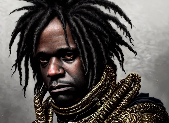 Prompt: chief keef, fantasy, dramatic, intricate, elegant, highly detailed, digital painting, artstation, concept art, smooth, sharp focus, illustration, art by Gustave Dore, octane render