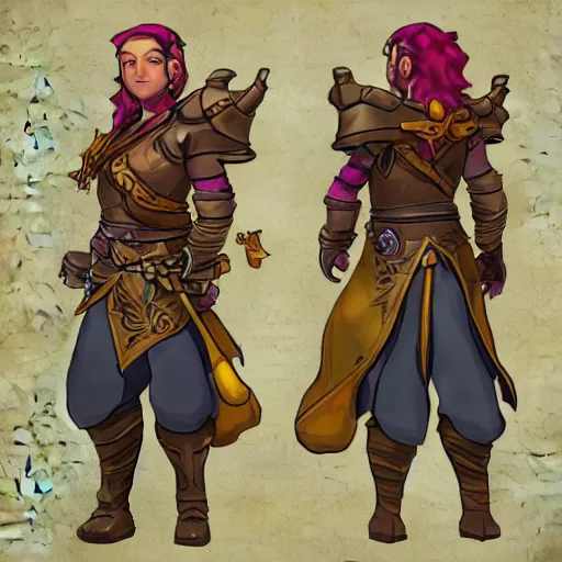 Prompt: swashbuckling gnome paladin, character art, concept art