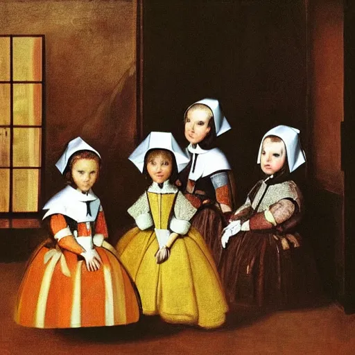 Image similar to Las Meninas by Velazquez made out of gummy candies