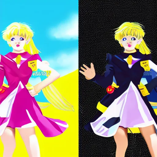 Image similar to boris johnson wearing a sailor moon costume in the style of sailor moon the anime, digital art, colourful, sparkly