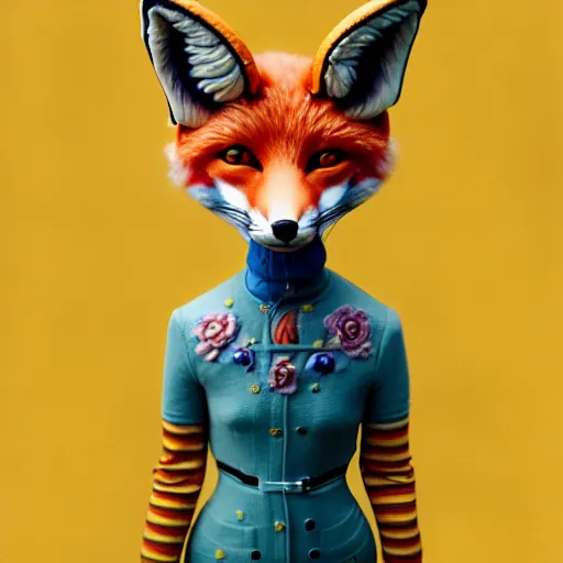 Prompt: full shot of a fox android character:: by Martine Johanna and Simon Stålenhag and Chie Yoshii and Casey Weldon and Guillermo del toro :: ornate, dynamic, particulate, pastel colors, intricate, elegant, highly detailed, centered, artstation, smooth, sharp focus, octane render, 3d