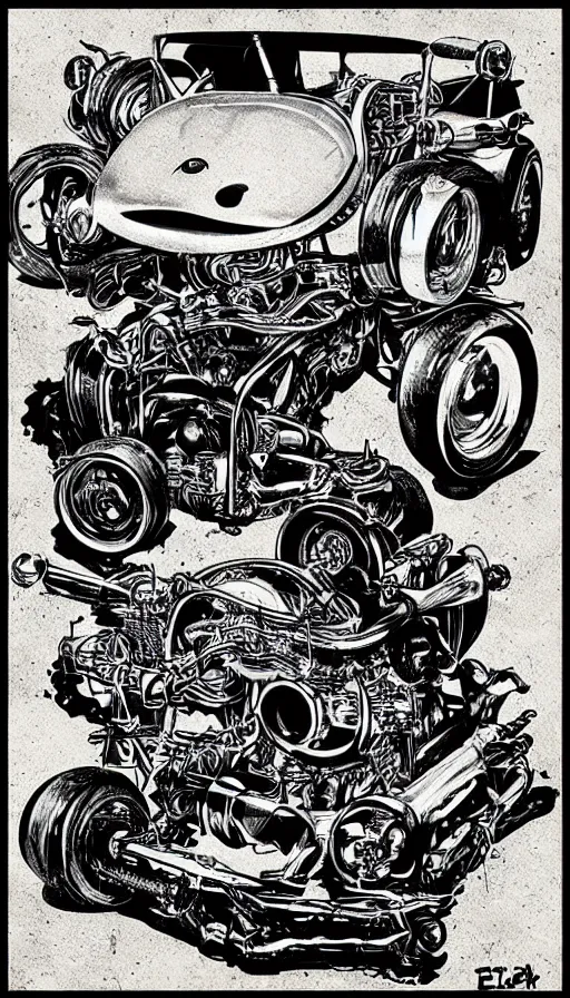 Image similar to techno artwork, by ed roth