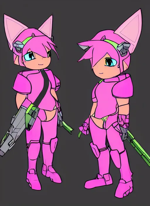Prompt: Pink Master Chief from Halo with cat ears and a tail