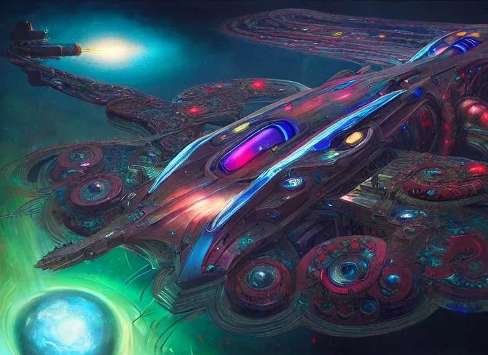 Prompt: rgb gaming mothership, cosmic horror painting, elegant intricate digital painting artstation concept art by mark brooks and brad kunkle detailed