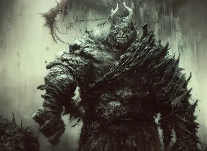 Image similar to feral orc chieftain concept, beksinski, ruan jia, the hobbit orc concept, dark soul concept