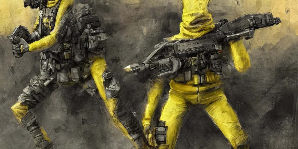 Prompt: A man dressed as a banana in the game Battlefield 2042, 4k, concept art, very detailed