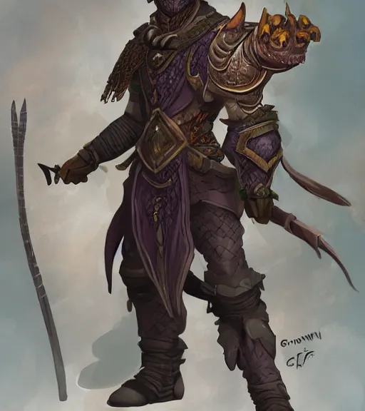 Prompt: a dragonborn warlock dnd character by chengwei pan