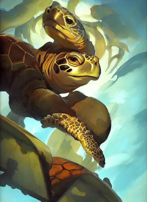 Image similar to Greg Manchess portrait painting of an anthropomorphic sea turtle character from league of legends, full shot, asymmetrical, splashscreen, Organic Painting, sunny day, Matte Painting, bold shapes, hard edges, cybernetic, street art, trending on artstation, by Huang Guangjian and Gil Elvgren and Sachin Teng