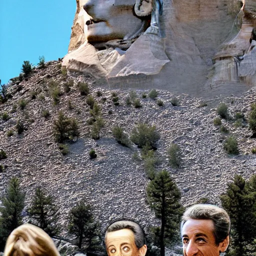 Prompt: nicolas sarkozy's face is carved into mount rushmore. national geographic, magazine cover, landscape, mountain, sky, daylight