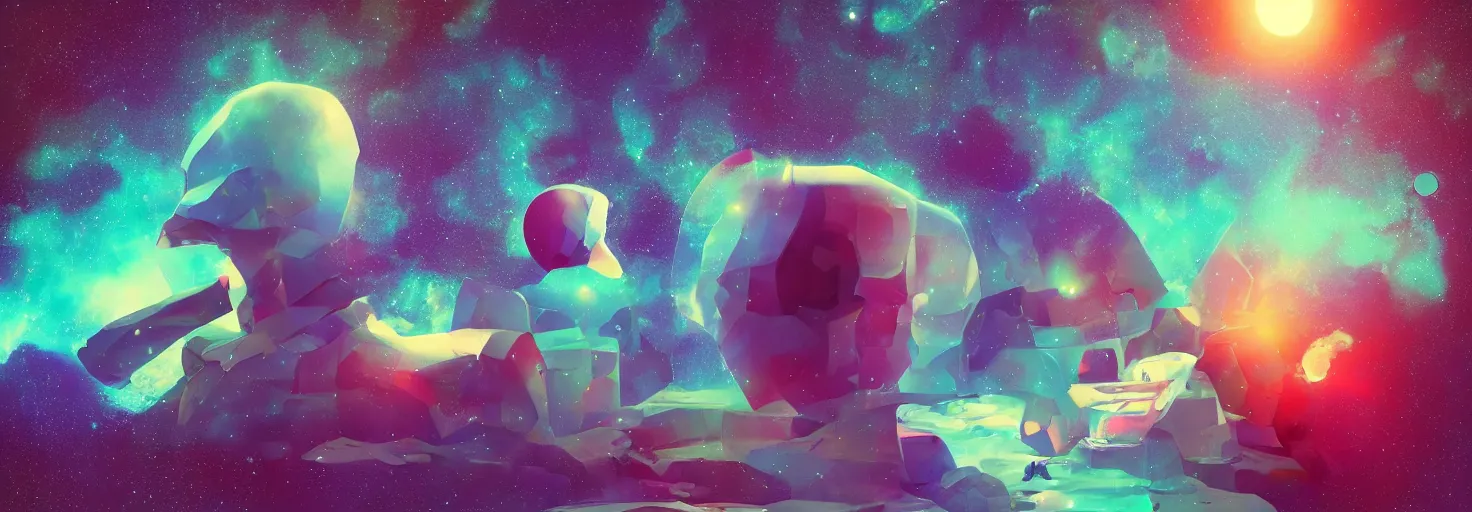 Image similar to mind - explding into the cosmos, mashup digital art masterpiece of beeple and jean giruad