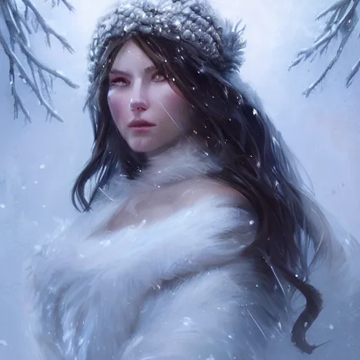 Image similar to a beautiful portrait of the goddess of winter by Greg Rutkowski and Raymond Swanland, Trending on Artstation, ultra realistic digital art